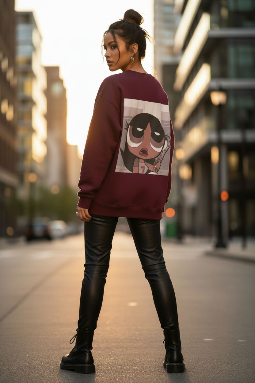Retro Aesthetic Graphic Crewneck - Heavyweight Oversized Sweatshirt for Girls