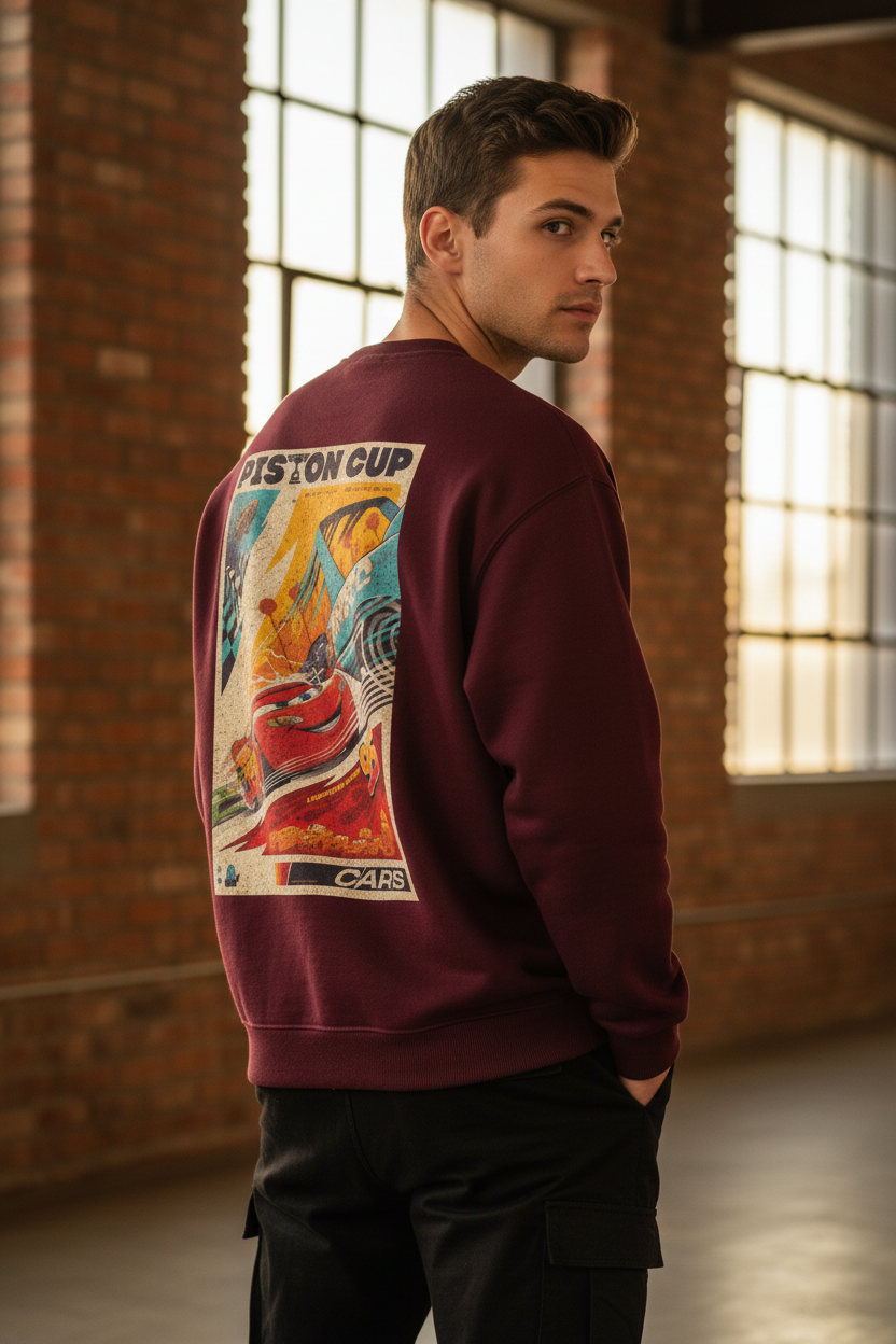 Lightning McQueen Piston Cup Oversized Sweatshirt | Vintage Racing Heavyweight Crewneck