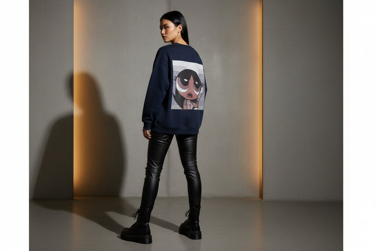 Retro Aesthetic Graphic Crewneck - Heavyweight Oversized Sweatshirt for Girls