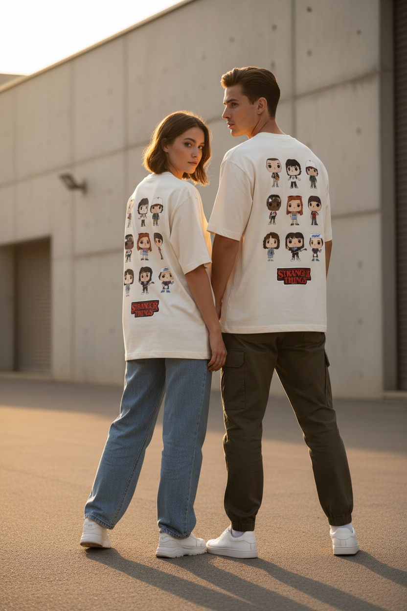Stranger Things Pop! Characters Back-Print Oversized T-Shirt | 240 GSM Heavyweight Cotton