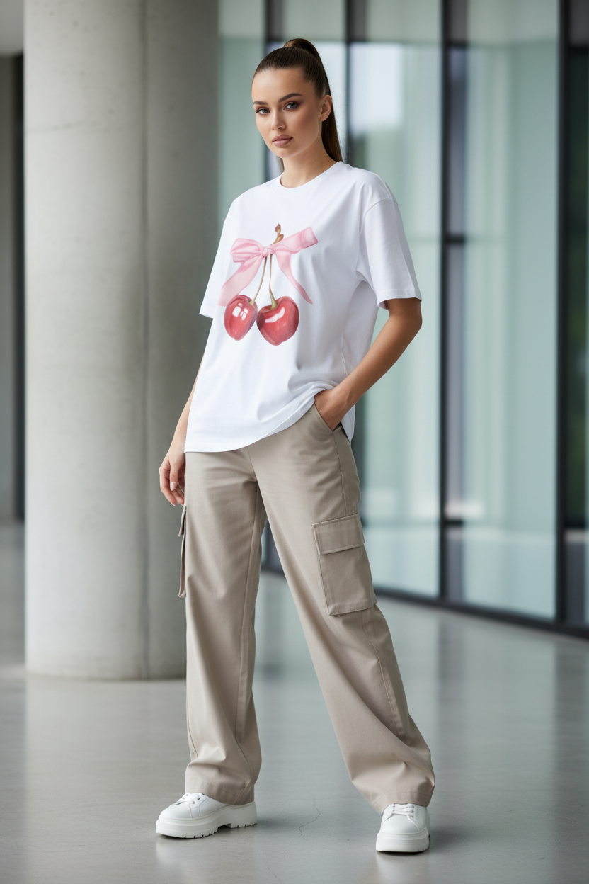 R27 Cherry Bow Oversized T-Shirt - Heavyweight 240 GSM 100% Cotton