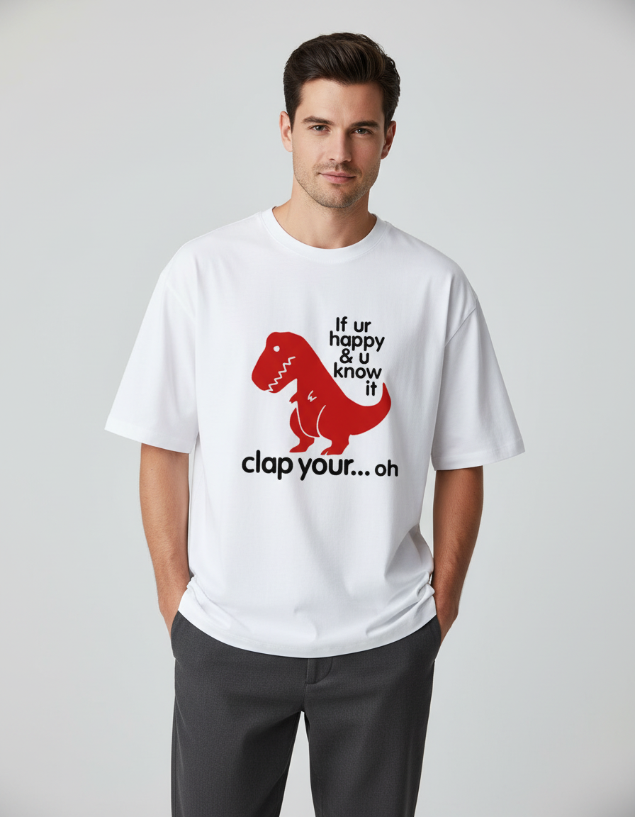 Funny T-Rex Clap Your Oh Oversized Cotton Graphic T-Shirt