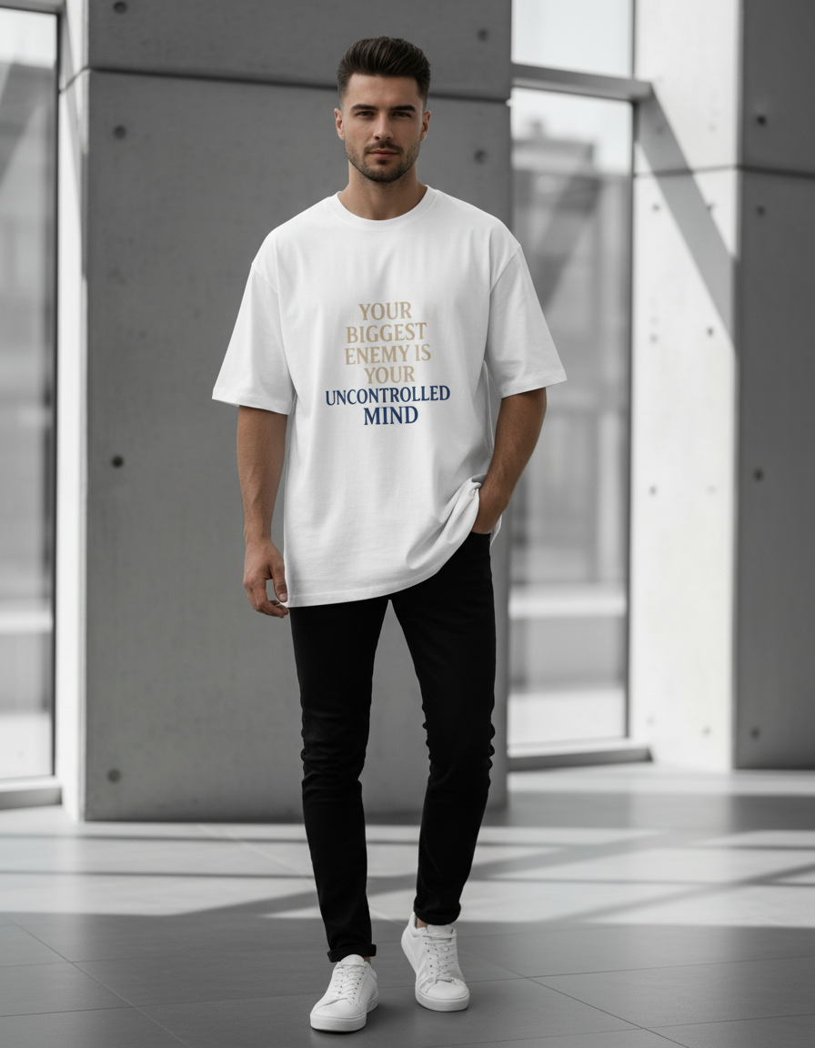 Motivational Quote Oversized T-Shirt - Uncontrolled Mind Enemy