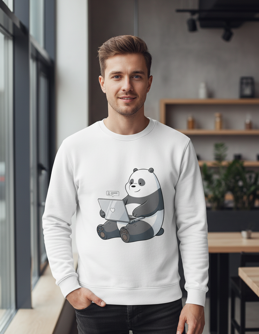 WFH Panda Graphic Sweatshirt | Remote Work Tech Humor 300 GSM Cotton Fleece