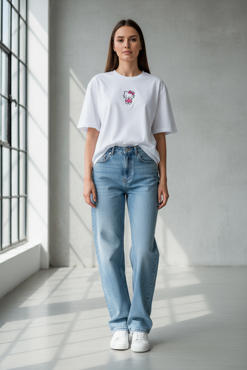 Women's Chibi "Sweet Wink" Cat Oversized T-Shirt | 240 GSM Heavyweight Cotton