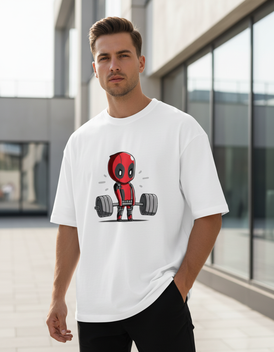 Oversized Chibi Deadpool Deadlift T-Shirt | Gym & Comic Streetwear