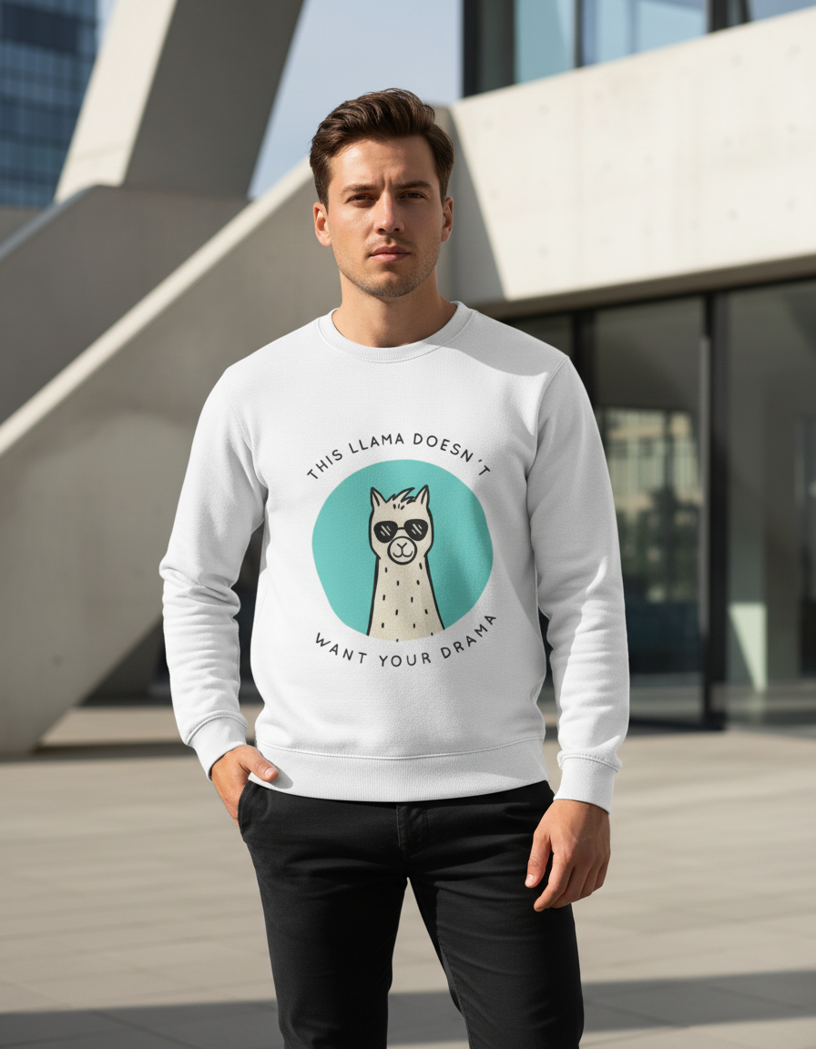 "No Drama Llama" Funny Graphic Sweatshirt | 300 GSM Heavyweight Cotton