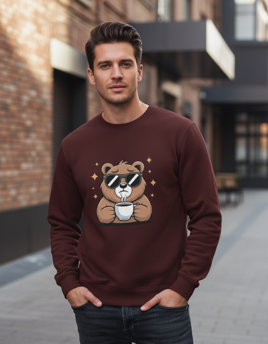 Coffee Bear Graphic Sweatshirt | Unbothered Caffeine Lover 300 GSM Fleece