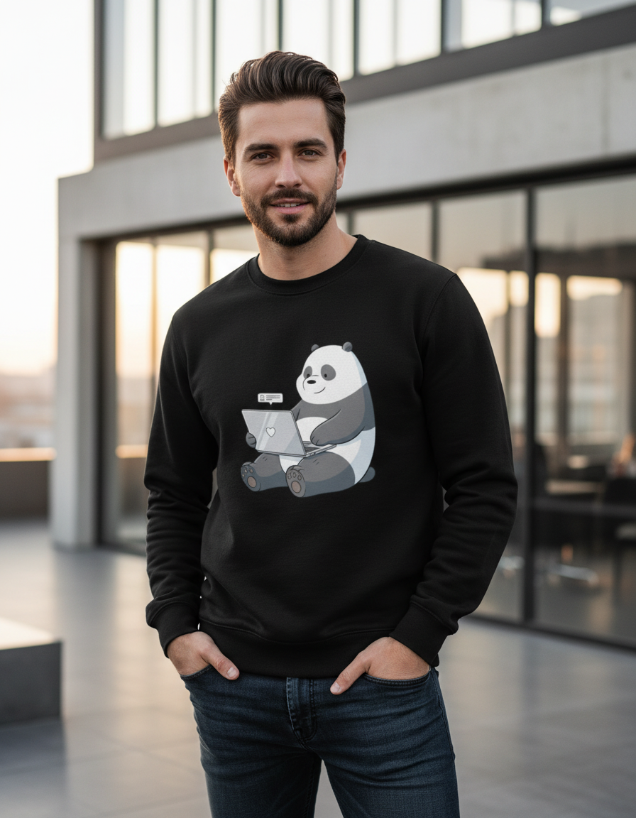 WFH Panda Graphic Sweatshirt | Remote Work Tech Humor 300 GSM Cotton Fleece