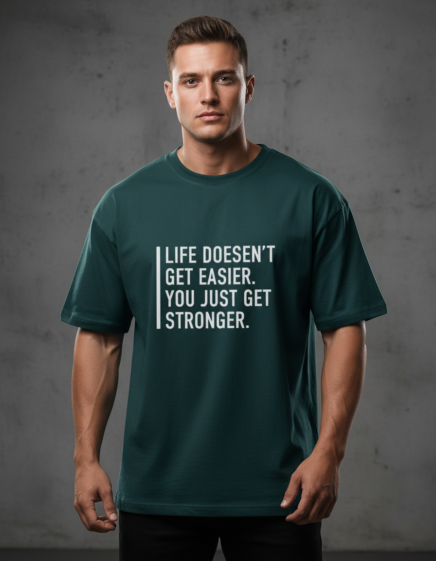 "Get Stronger" Motivational T-Shirt | Oversized 240 GSM Cotton Fitness Streetwear