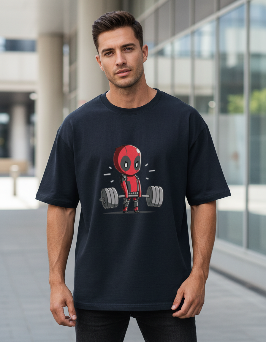 Oversized Chibi Deadpool Deadlift T-Shirt | Gym & Comic Streetwear