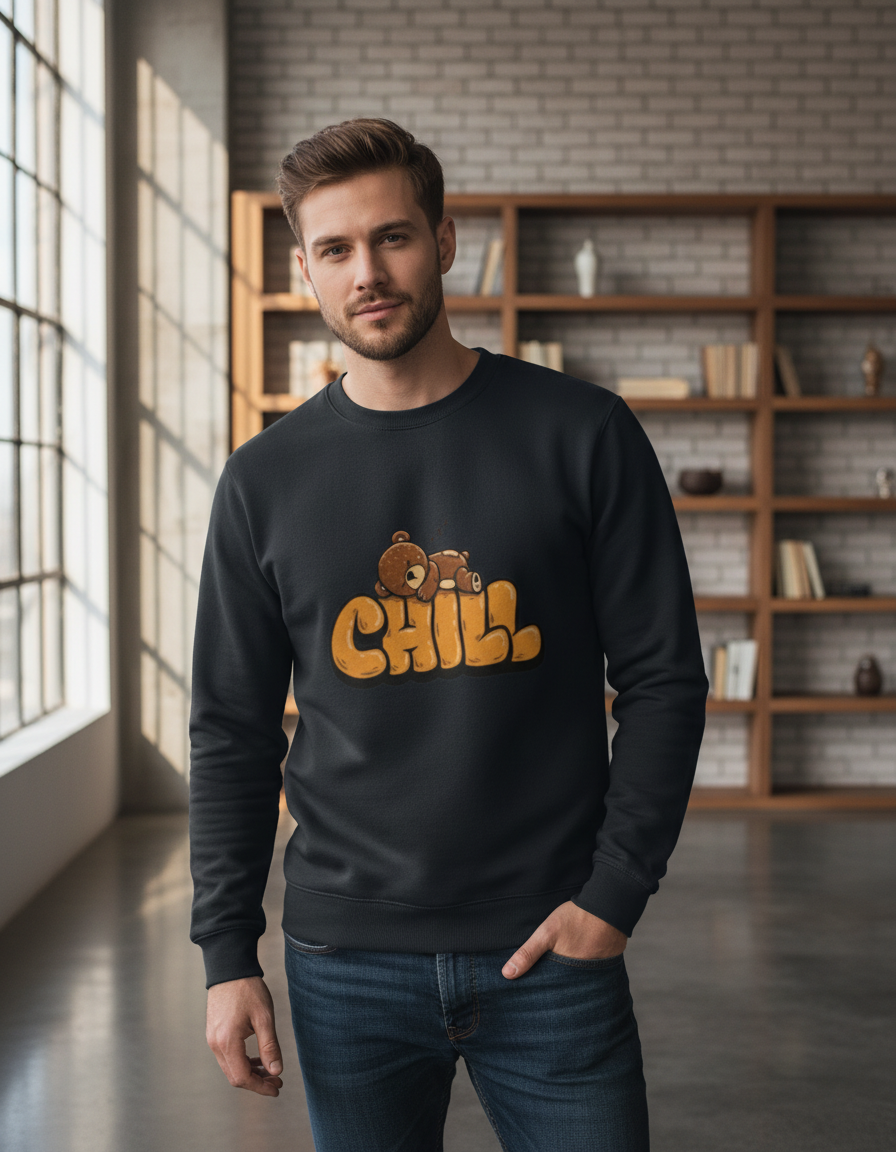 "CHILL" Teddy Bear Graphic Sweatshirt | Cozy 300 GSM Heavyweight Fleece