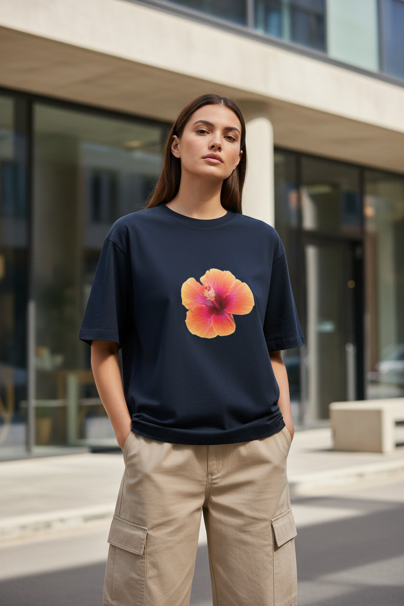 Women’s Hibiscus Floral Oversized T-Shirt - Heavyweight 240 GSM Premium Cotton