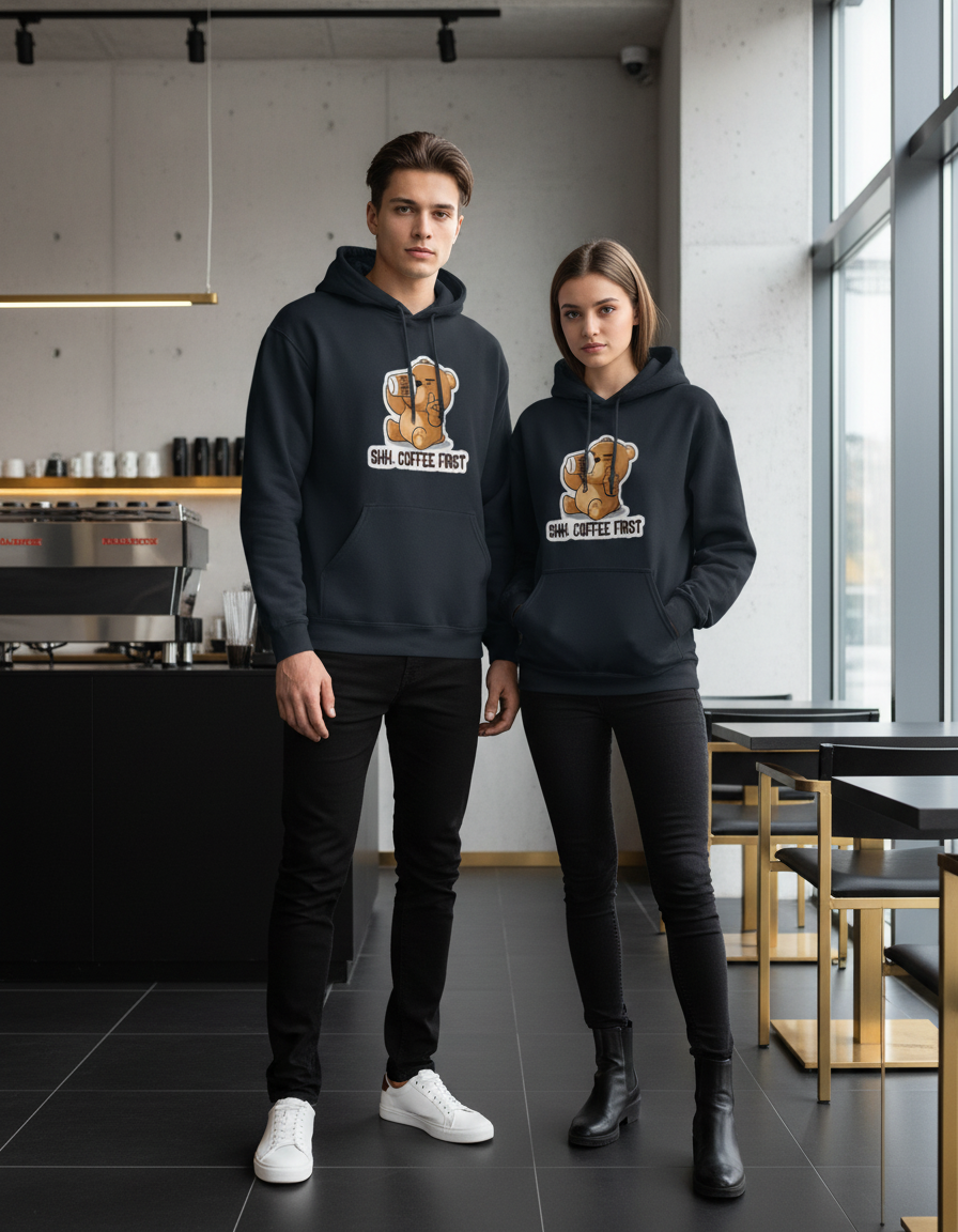 Unisex Regular Fit Cute Bear Coffee Quote 300 GSM Fleece Hoodie