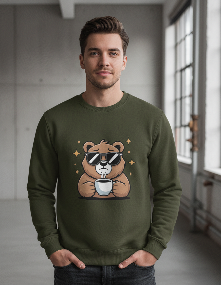 Coffee Bear Graphic Sweatshirt | Unbothered Caffeine Lover 300 GSM Fleece