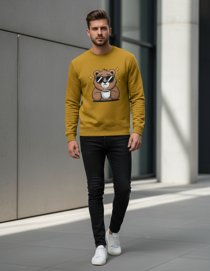 Coffee Bear Graphic Sweatshirt | Unbothered Caffeine Lover 300 GSM Fleece