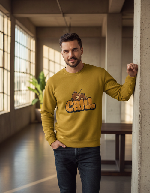 "CHILL" Teddy Bear Graphic Sweatshirt | Cozy 300 GSM Heavyweight Fleece