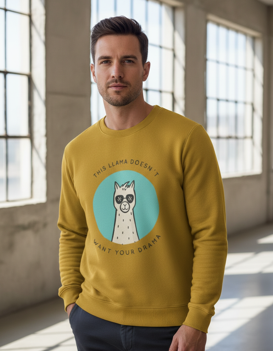 "No Drama Llama" Funny Graphic Sweatshirt | 300 GSM Heavyweight Cotton