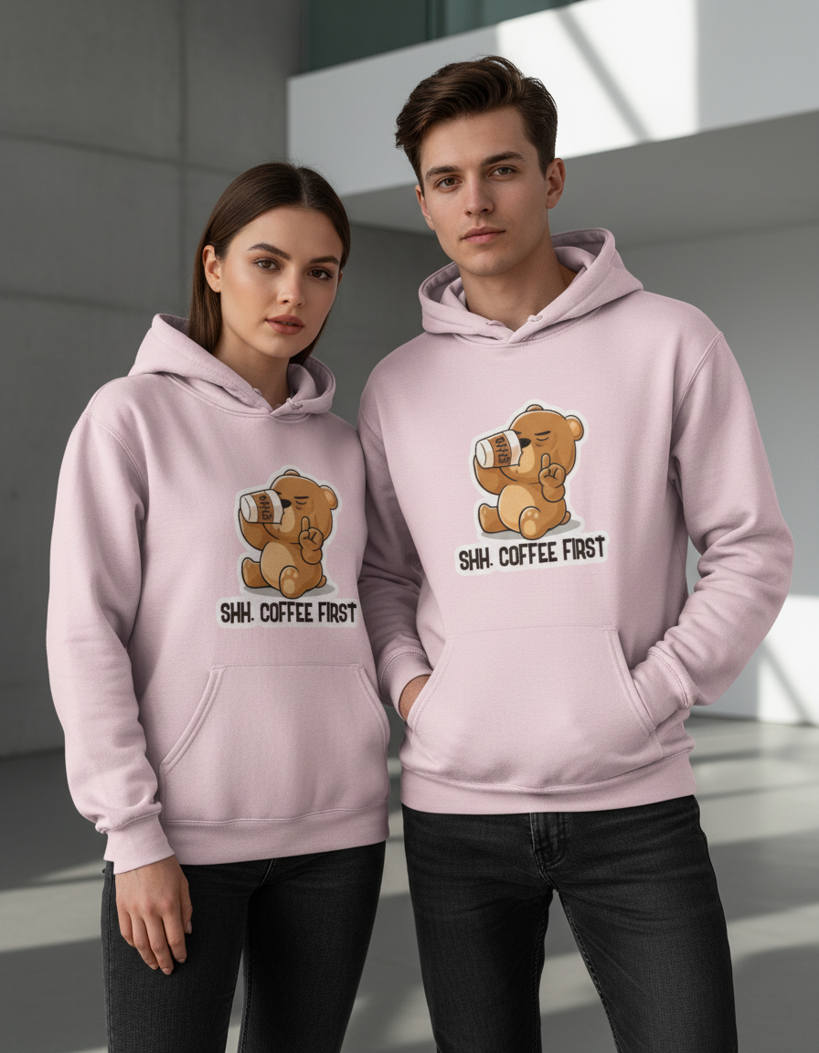 Unisex Regular Fit Cute Bear Coffee Quote 300 GSM Fleece Hoodie