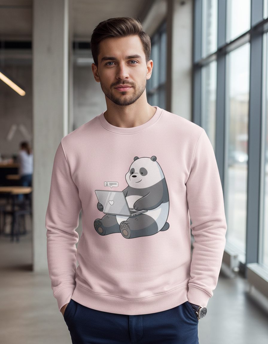 WFH Panda Graphic Sweatshirt | Remote Work Tech Humor 300 GSM Cotton Fleece
