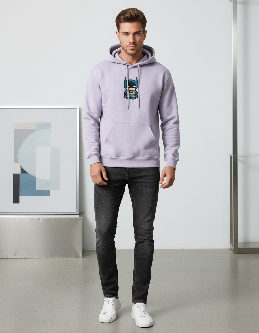 Chibi Batman Hoodie - Heavyweight Cotton Fleece - Cozy DC Comics Sweatshirt