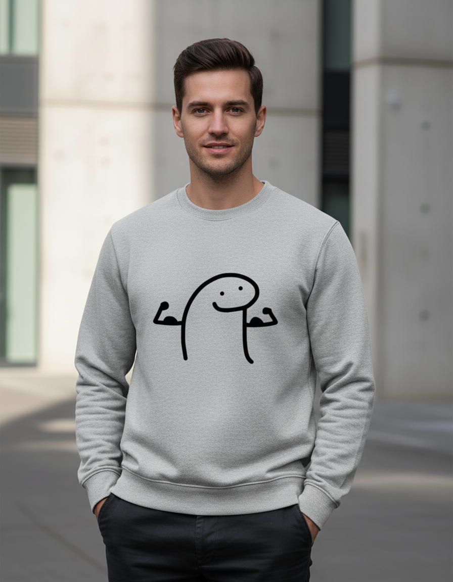 Meme Doodle Flexing Graphic Sweatshirt | Funny Gym Humor 300 GSM Fleece