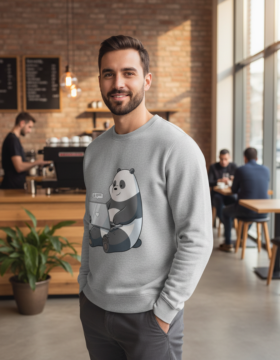 WFH Panda Graphic Sweatshirt | Remote Work Tech Humor 300 GSM Cotton Fleece