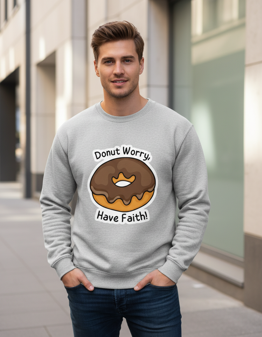 "Donut Worry" Funny Pun Sweatshirt | Motivational Food Graphic 300 GSM Fleece