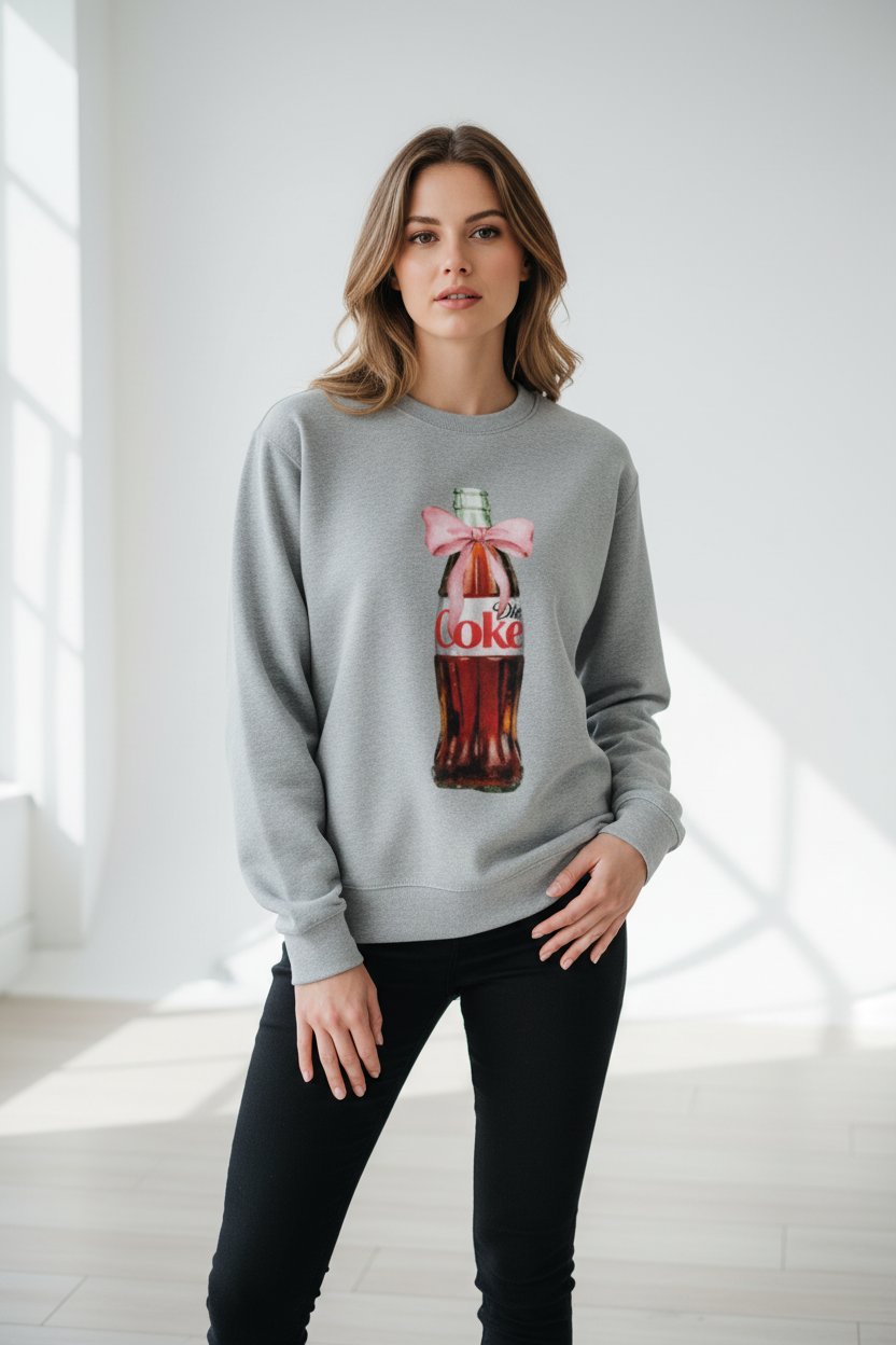 Diet Coke Pink Bow Sweatshirt - 300 GSM Heavyweight Cotton Fleece