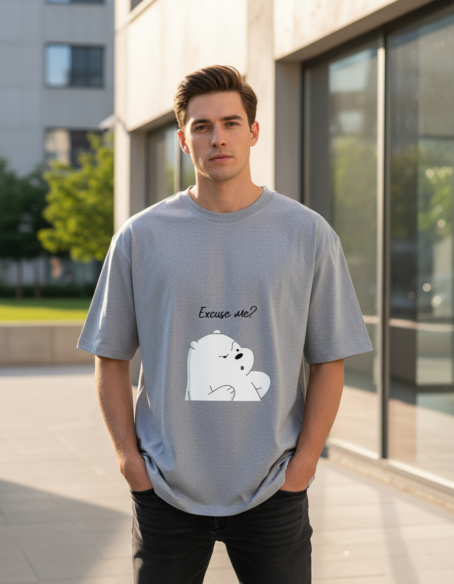 Oversized Ice Bear "Excuse Me?" T-Shirt | Premium 240 GSM Cotton