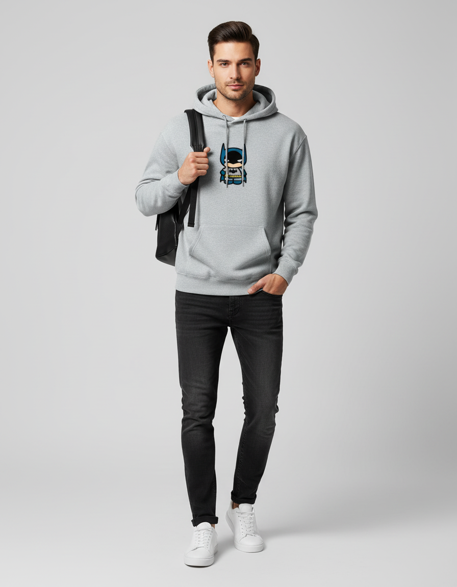 Chibi Batman Hoodie - Heavyweight Cotton Fleece - Cozy DC Comics Sweatshirt