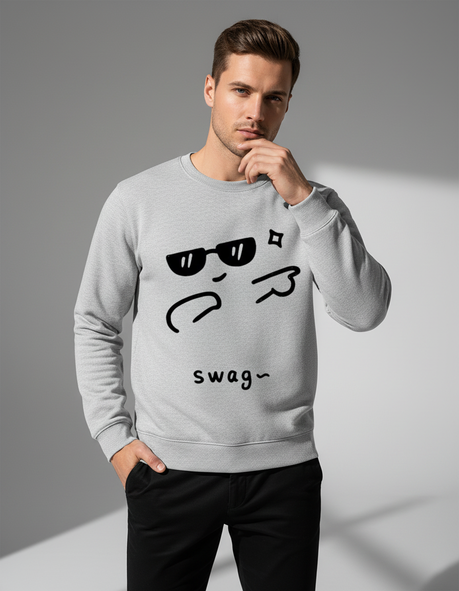 "Swag" Confidence Graphic Sweatshirt | Cool Doodle Face 300 GSM Fleece