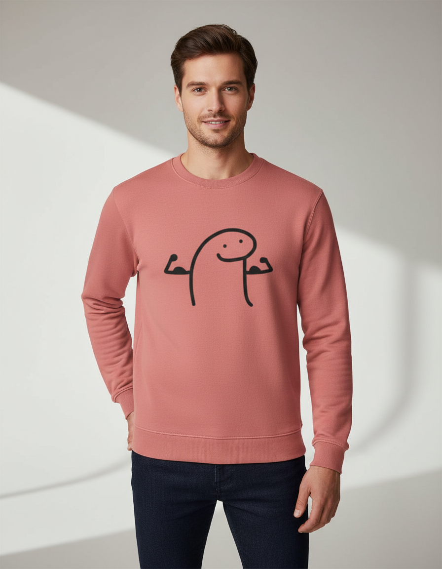 Meme Doodle Flexing Graphic Sweatshirt | Funny Gym Humor 300 GSM Fleece