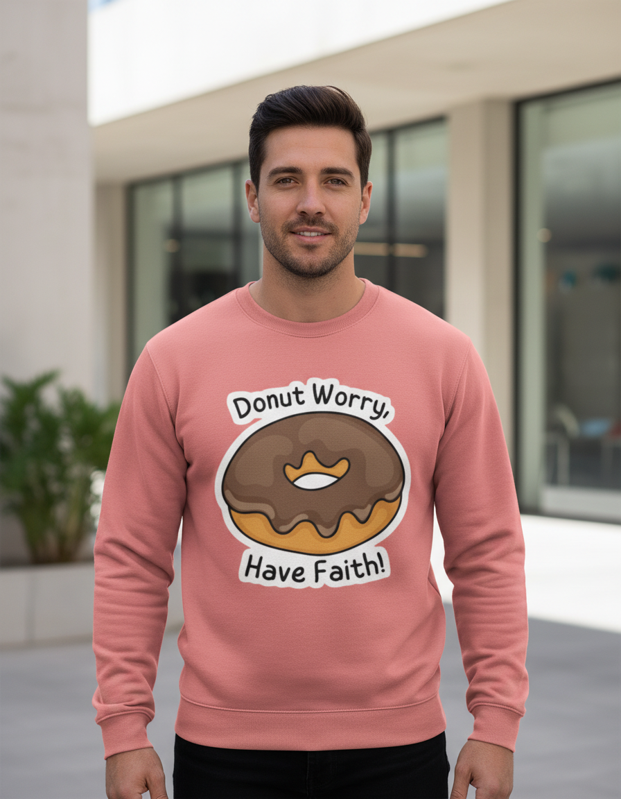 "Donut Worry" Funny Pun Sweatshirt | Motivational Food Graphic 300 GSM Fleece