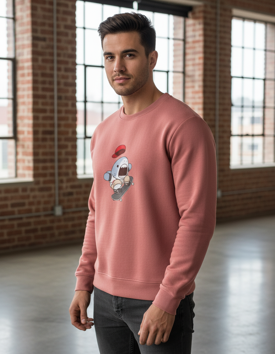 Skater Shark Graphic Crewneck | Cute Streetwear 300 GSM Cotton Fleece