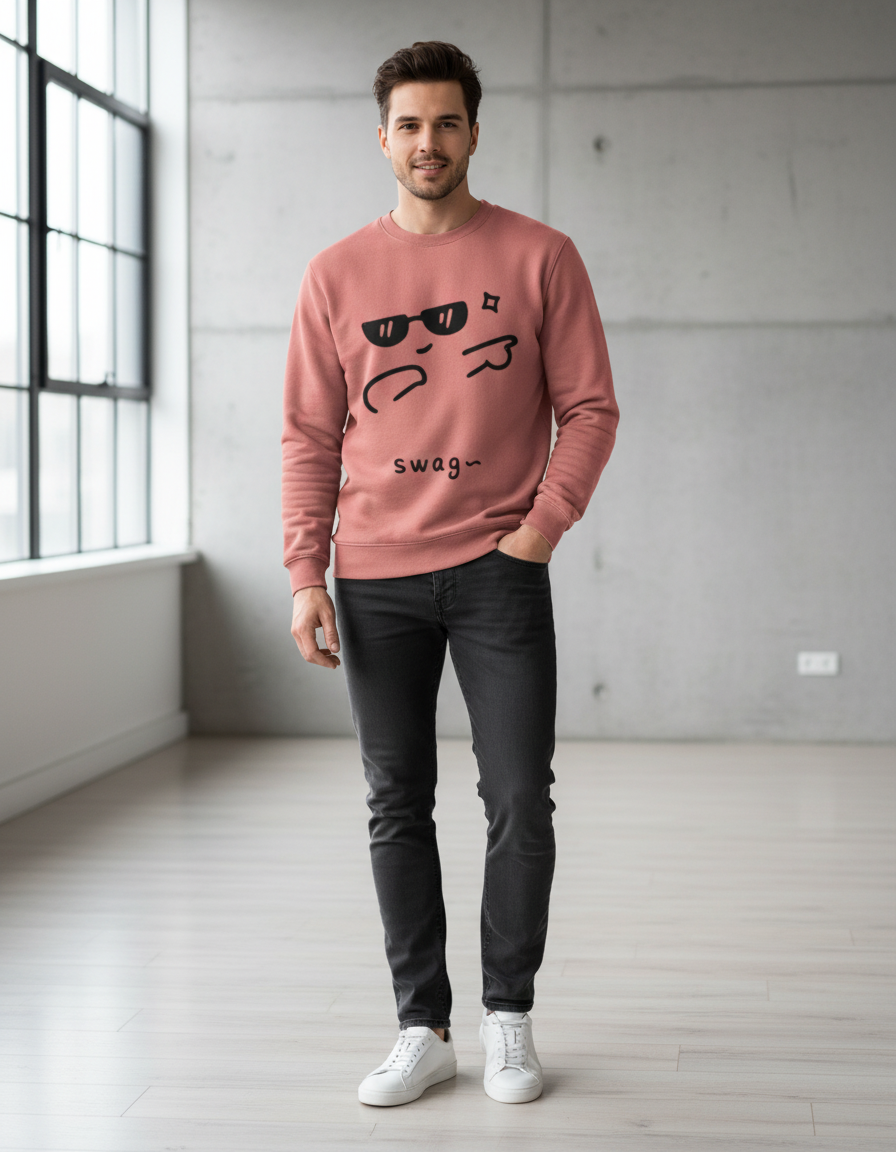 "Swag" Confidence Graphic Sweatshirt | Cool Doodle Face 300 GSM Fleece