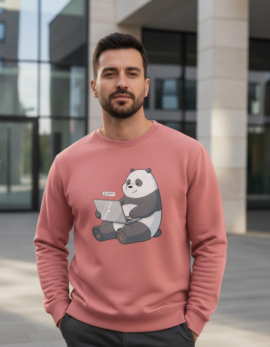 WFH Panda Graphic Sweatshirt | Remote Work Tech Humor 300 GSM Cotton Fleece