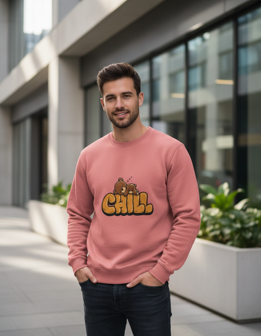 "CHILL" Teddy Bear Graphic Sweatshirt | Cozy 300 GSM Heavyweight Fleece