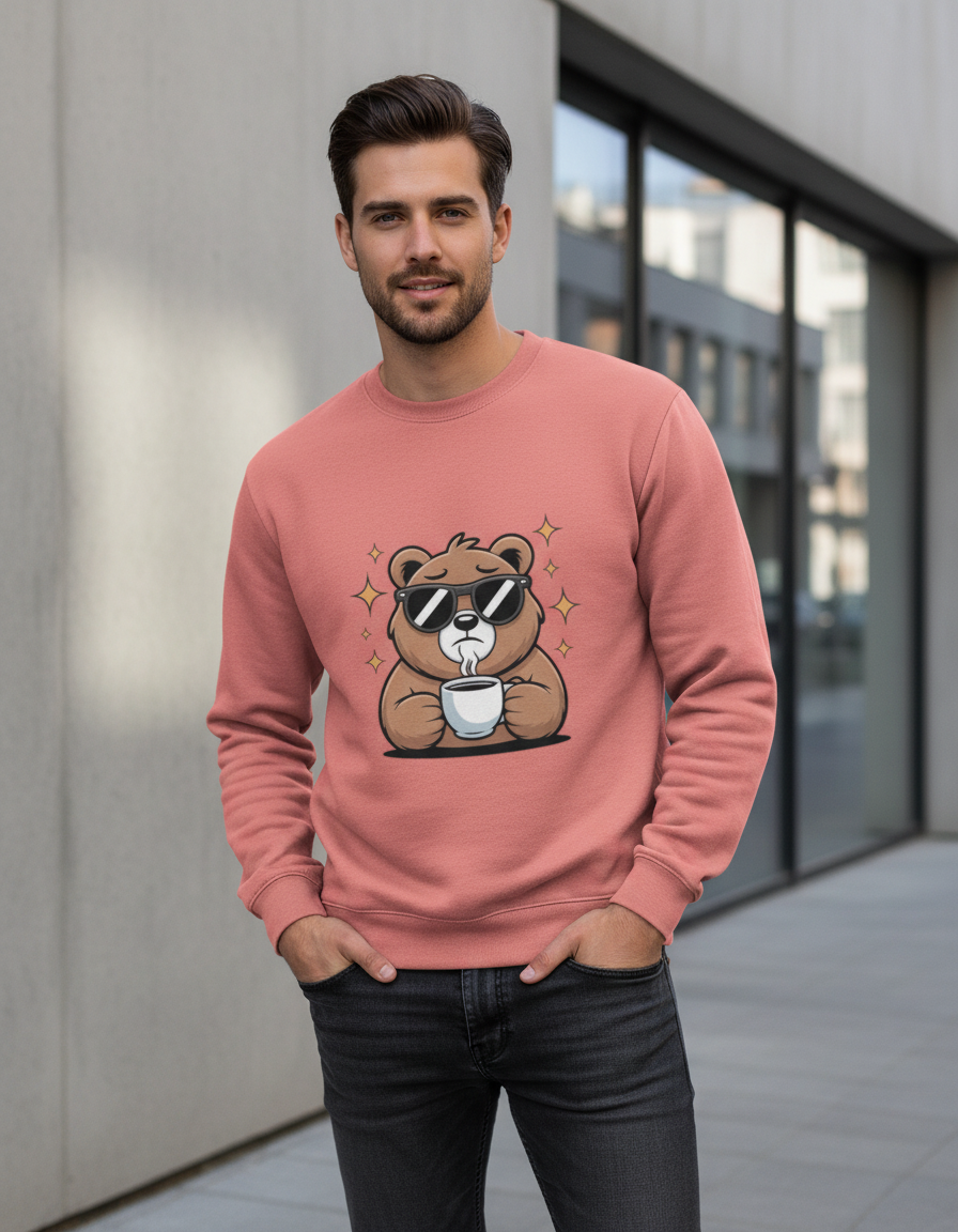 Coffee Bear Graphic Sweatshirt | Unbothered Caffeine Lover 300 GSM Fleece