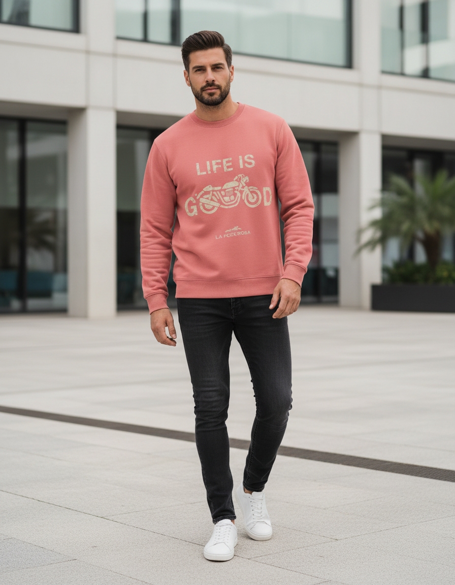 Vintage Motorcycle Graphic Sweatshirt | "LIFE IS G O O D" Biker 300 GSM Fleece