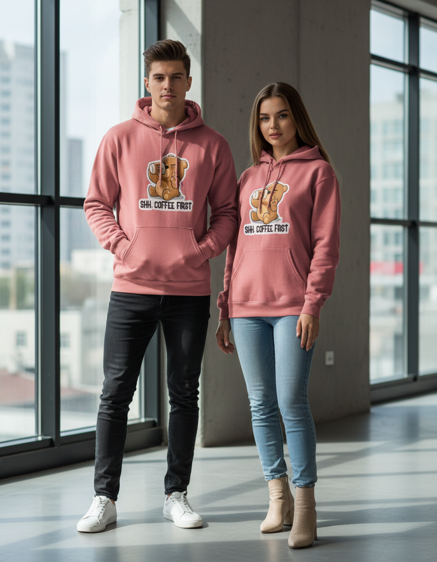 Unisex Regular Fit Cute Bear Coffee Quote 300 GSM Fleece Hoodie