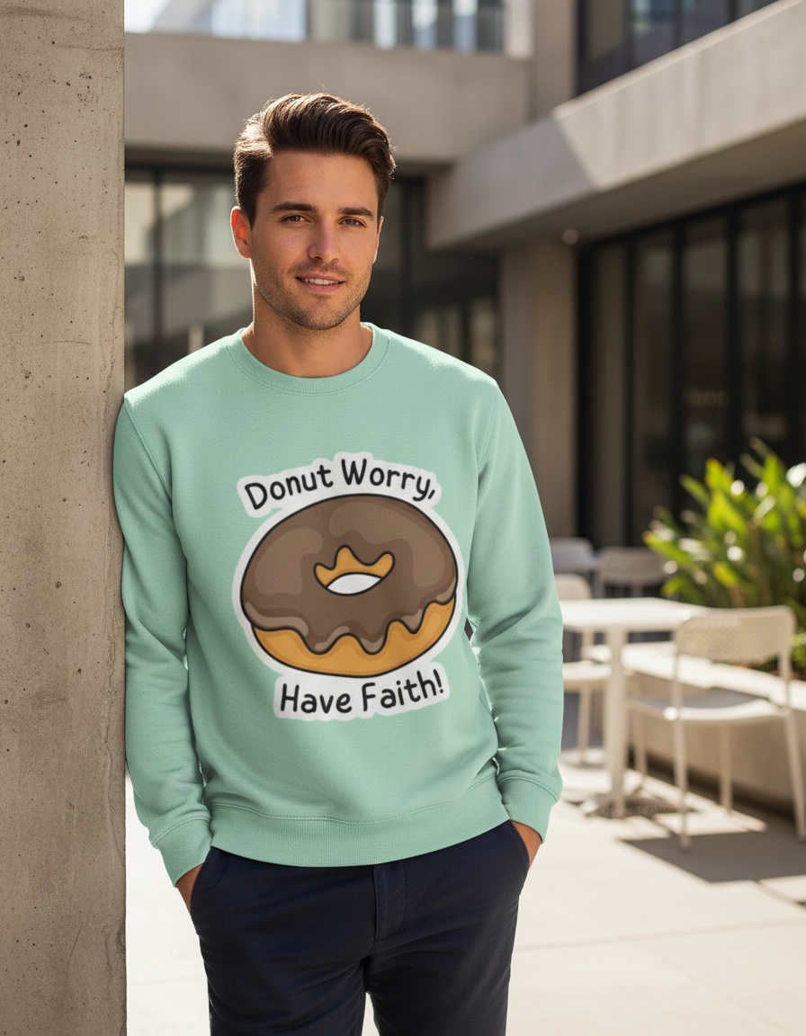 "Donut Worry" Funny Pun Sweatshirt | Motivational Food Graphic 300 GSM Fleece