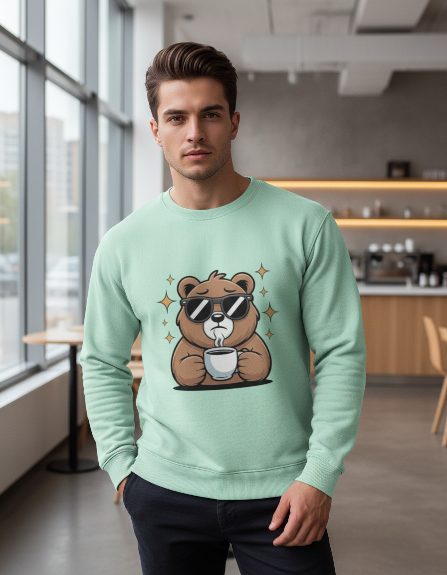 Coffee Bear Graphic Sweatshirt | Unbothered Caffeine Lover 300 GSM Fleece