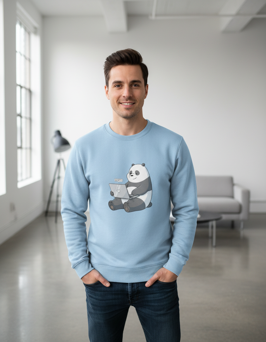 WFH Panda Graphic Sweatshirt | Remote Work Tech Humor 300 GSM Cotton Fleece