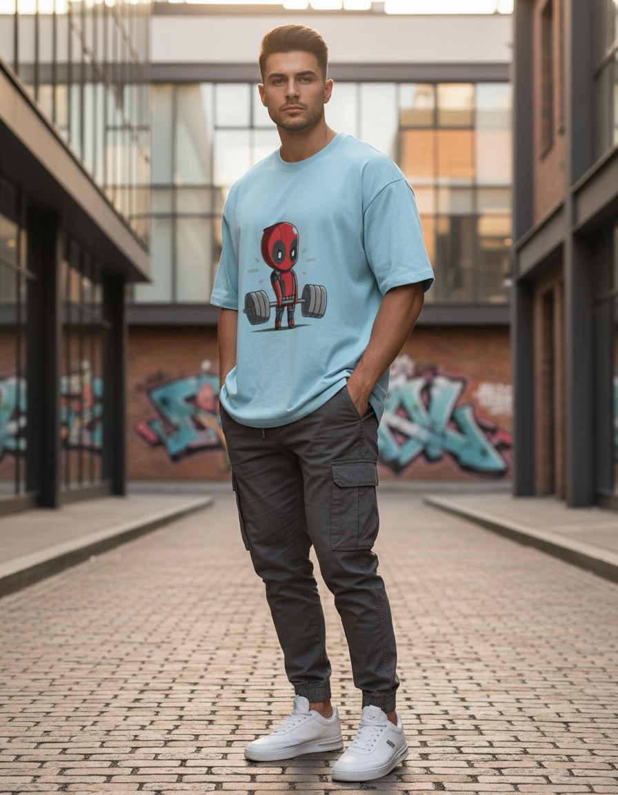 Oversized Chibi Deadpool Deadlift T-Shirt | Gym & Comic Streetwear