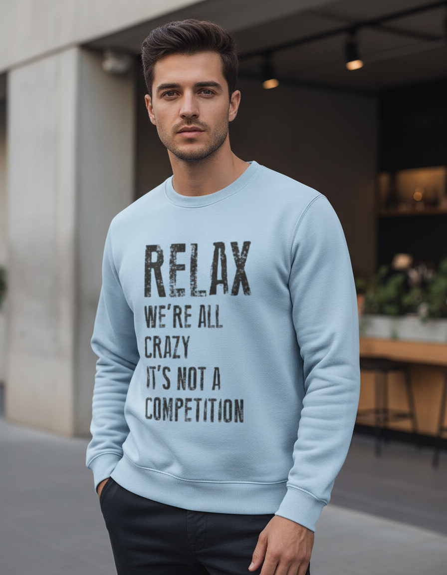 "RELAX We're All Crazy" Funny Quote Sweatshirt | 300 GSM Heavyweight Fleece