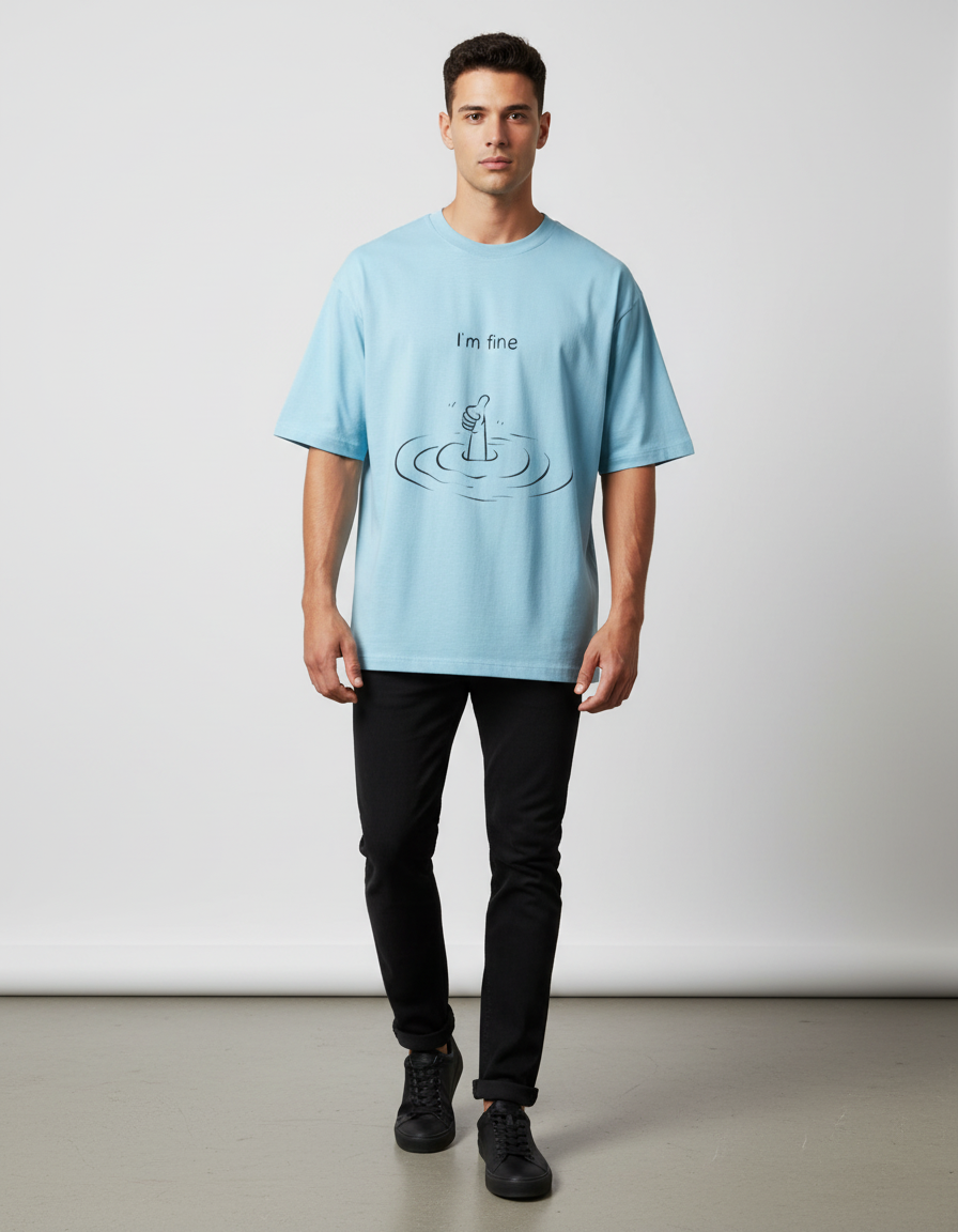"I'm Fine" Dark Humor T-Shirt | Oversized Sarcastic Graphic 240 GSM Cotton
