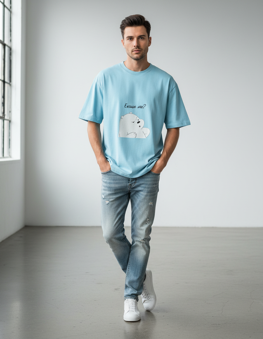 Oversized Ice Bear "Excuse Me?" T-Shirt | Premium 240 GSM Cotton