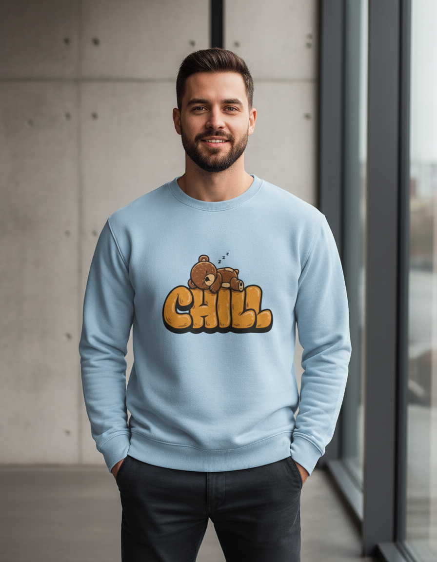 "CHILL" Teddy Bear Graphic Sweatshirt | Cozy 300 GSM Heavyweight Fleece