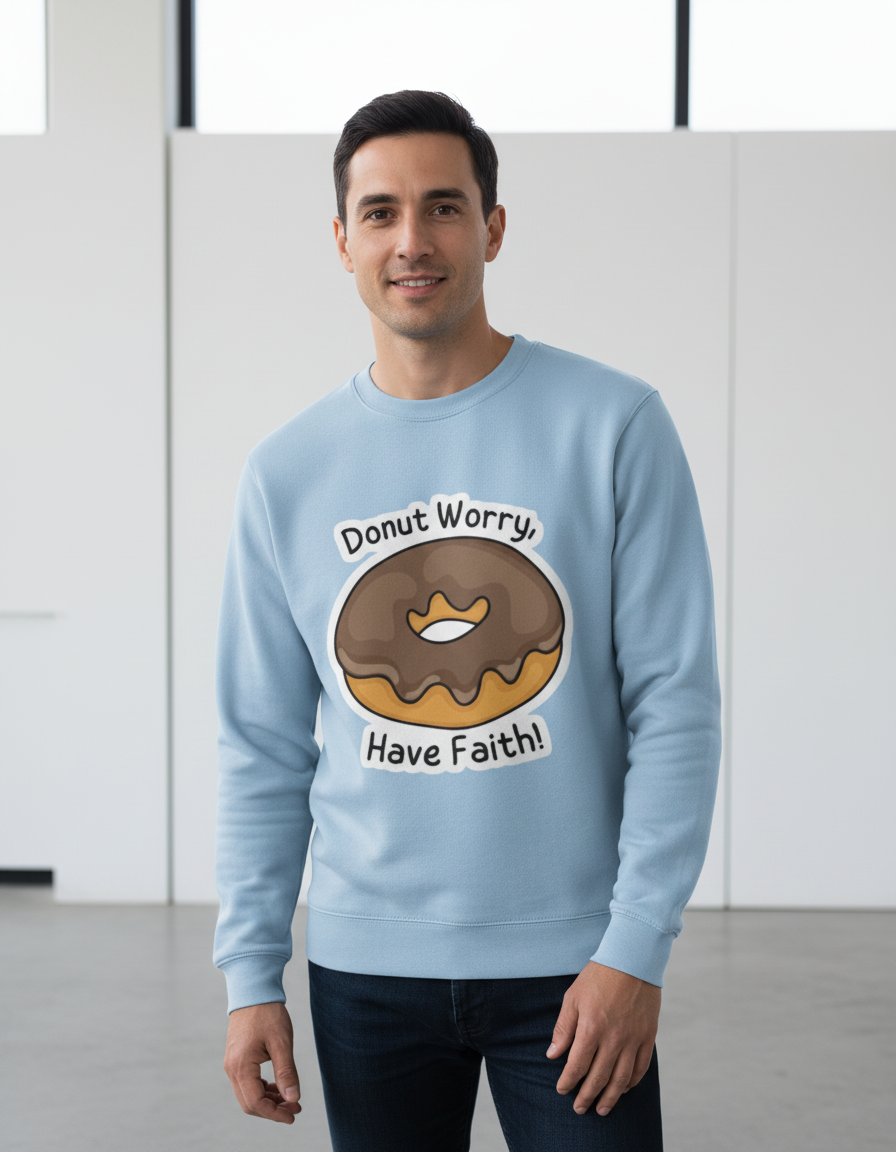 "Donut Worry" Funny Pun Sweatshirt | Motivational Food Graphic 300 GSM Fleece